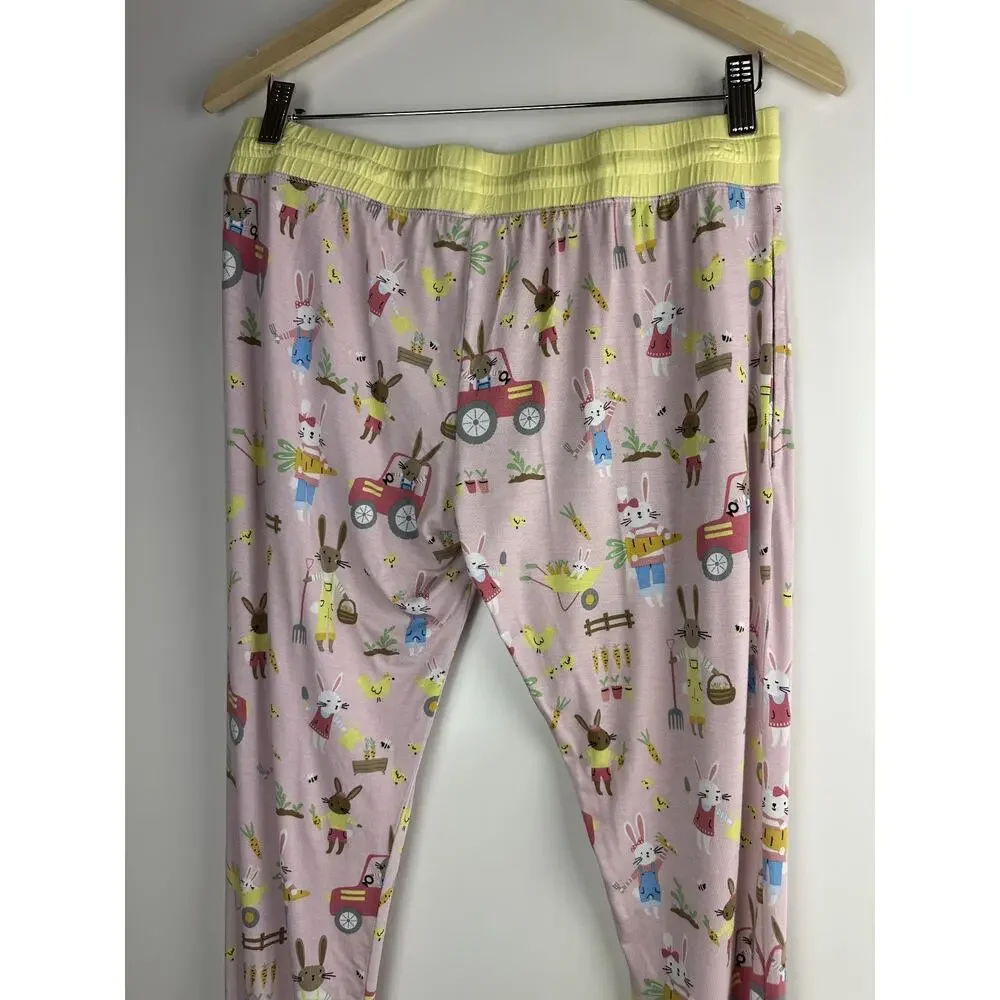 Little Sleepies Hop to it Bunny Pajama Pants Bamboo Pink Bunnies Women’s Small - Picture 8 of 10